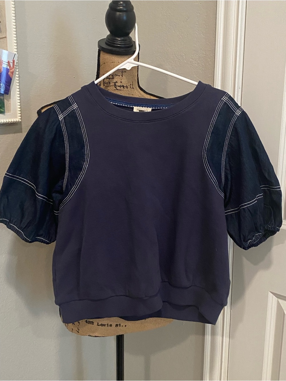 Pilcro Navy Puff Sleeve Sweatshirt